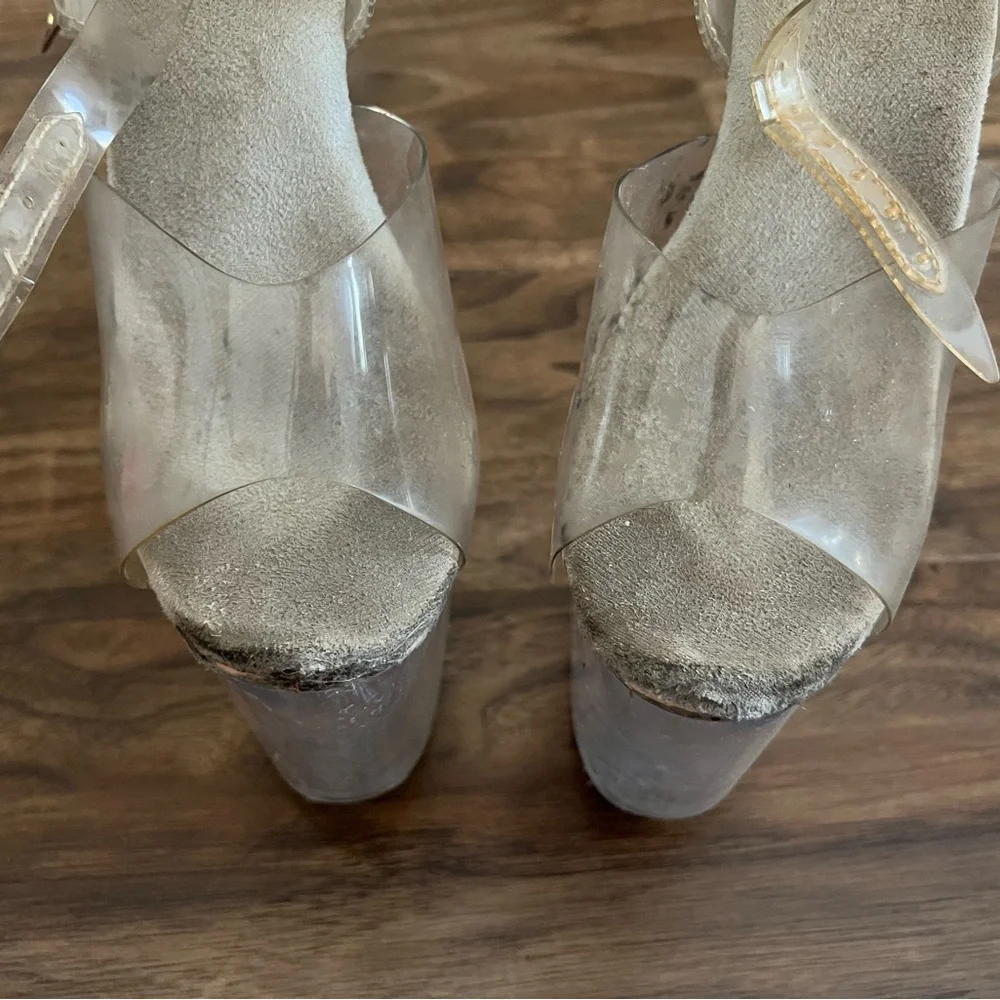 Pleaser Clear Platform Heels Size 8 8 inches Well Worn - Picture 5 of 5